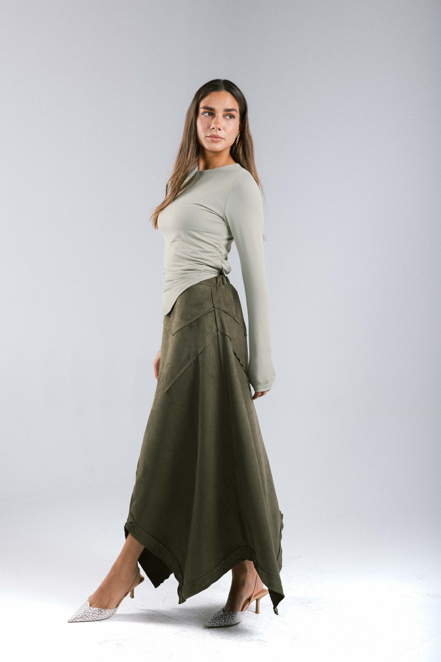 In Her Moment Suede Skirt - Olive