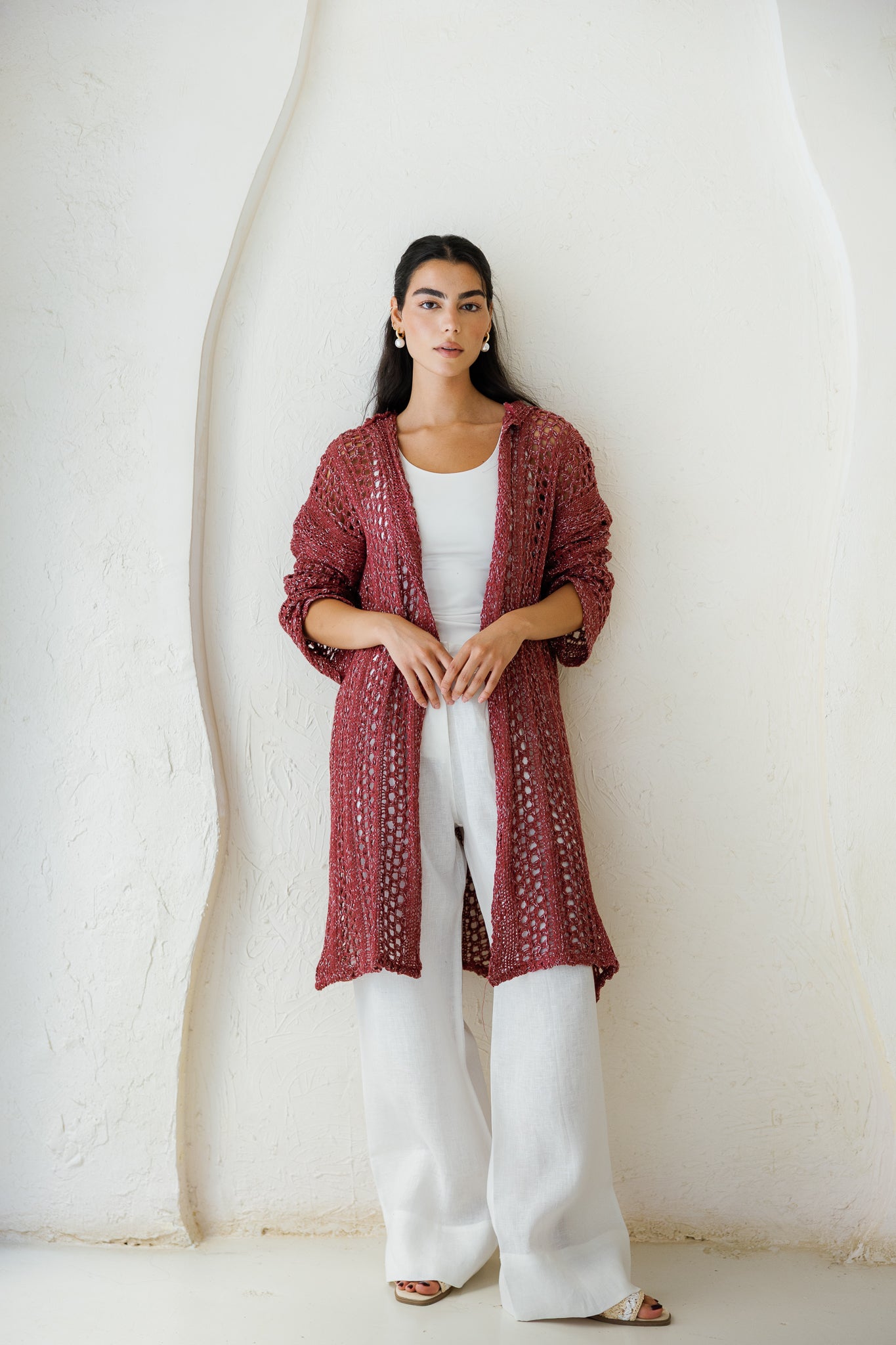 Golden Hour Crochet Cardigan - Burgundy
