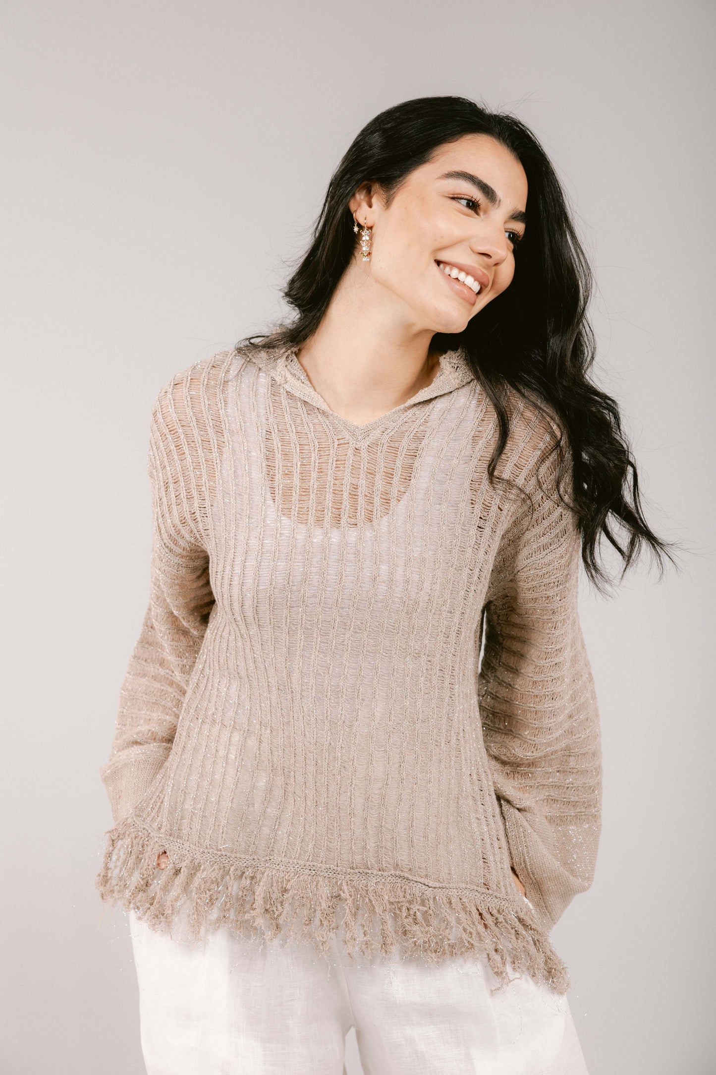 By The Beach Crochet Top - Taupe