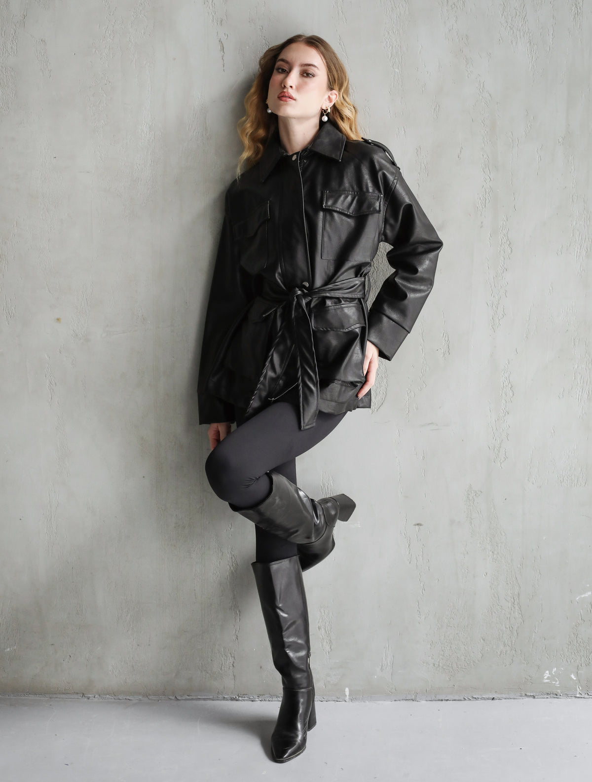 Fearless Belted Leather Jacket - Black
