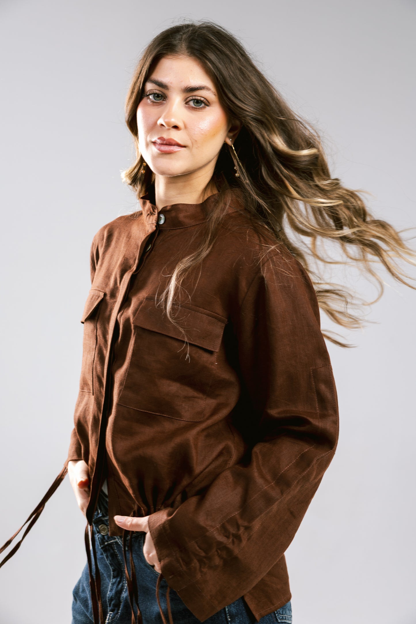 Pretty Fringes Linen Shirt - Brown