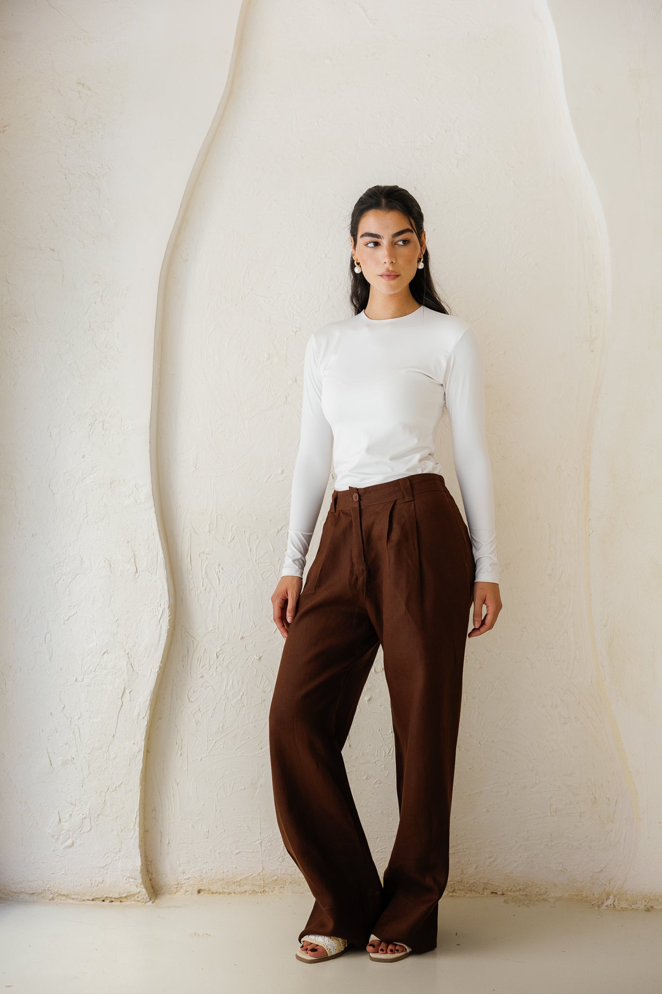 The Pleated Breeze Linen Pants - Brown