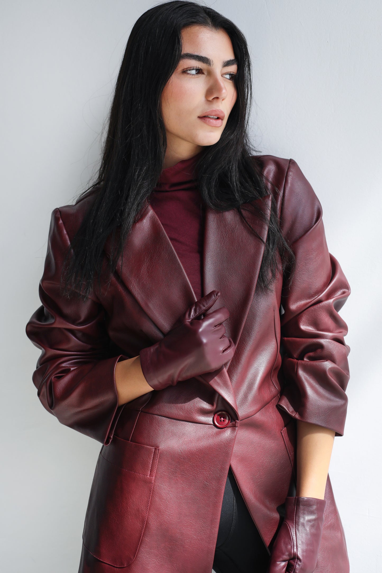 Midnight Muse Leather Blazer - Burgundy