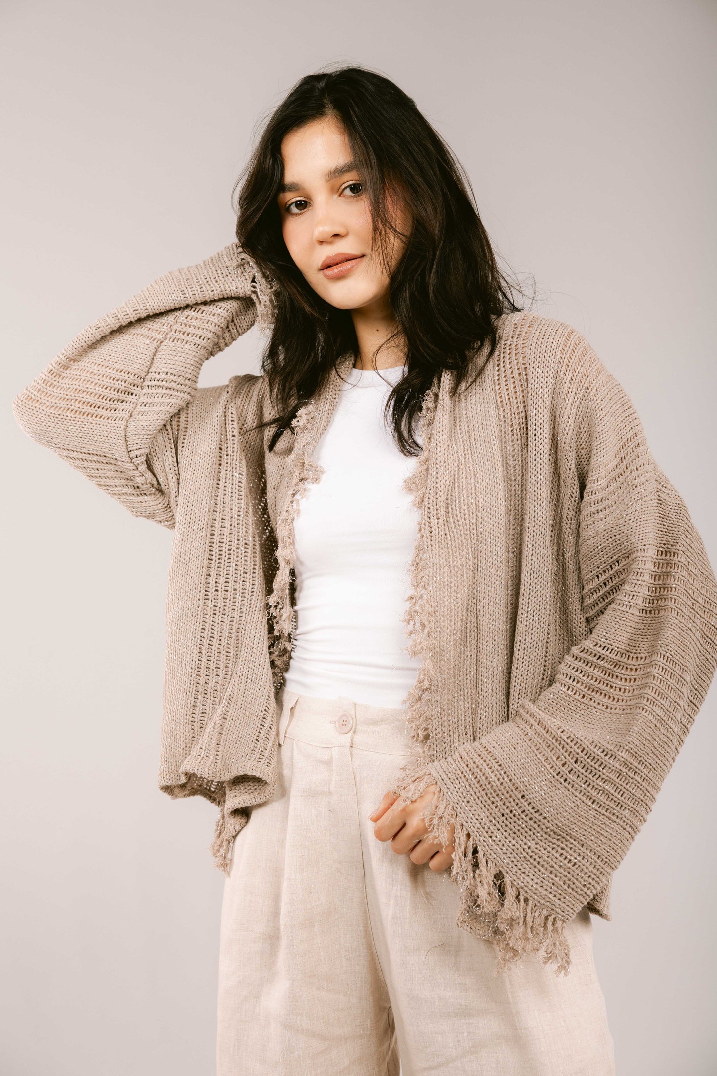 Brighter Days Crochet Cardigan - Taupe