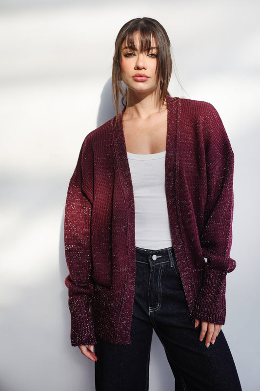 Dreamy Days Knit Cardigan - Shimmer Burgundy