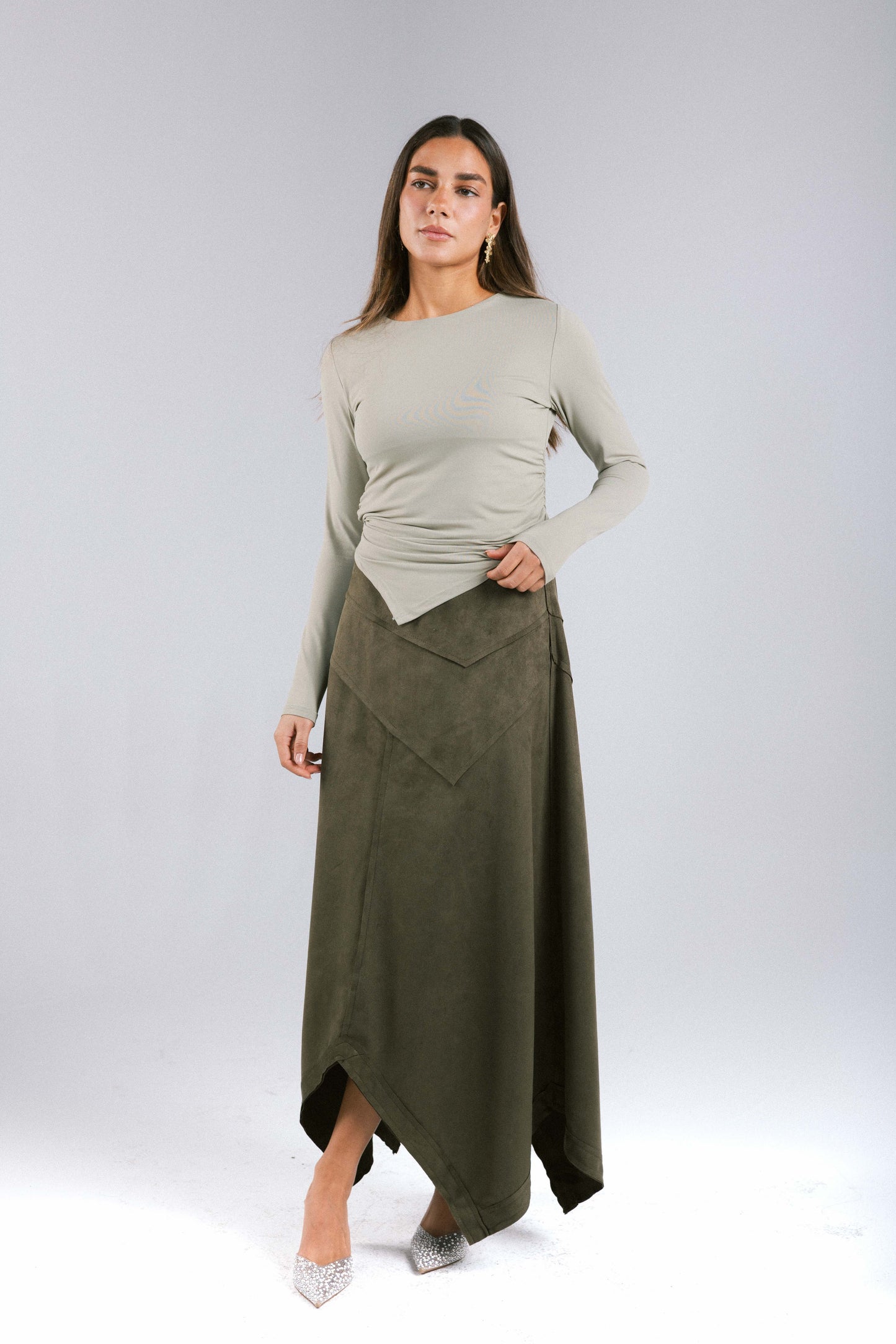 In Her Moment Suede Skirt - Olive