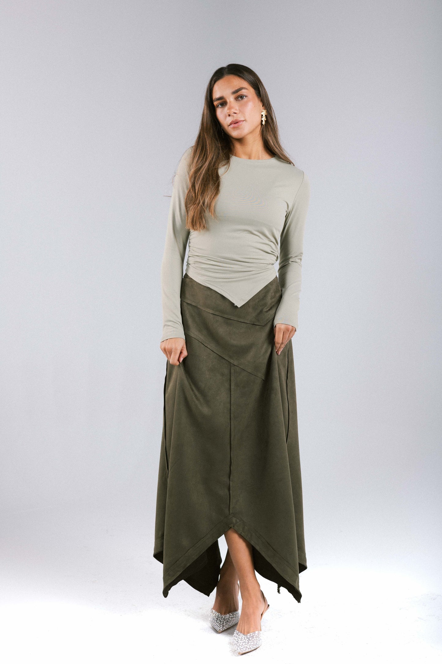 In Her Moment Suede Skirt - Olive