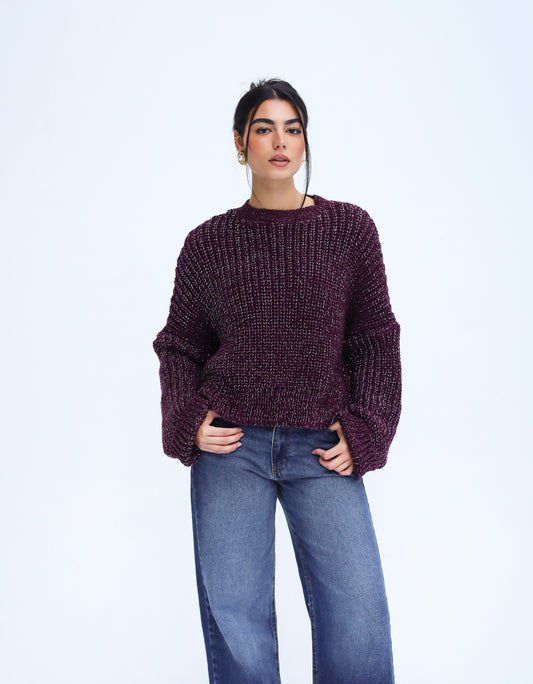 Above The Clouds Knit Sweater - Shimmer Burgundy