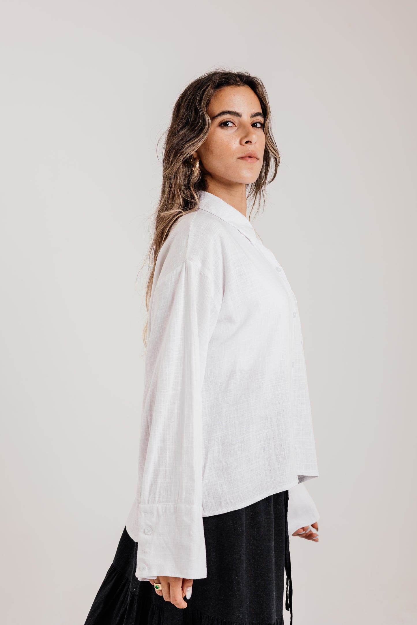 Cropped Linen Shirt in White