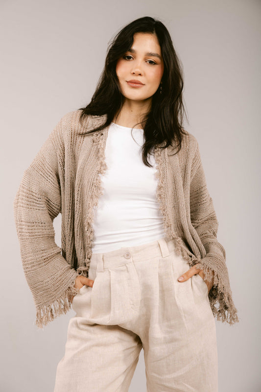 Brighter Days Crochet Cardigan - Taupe