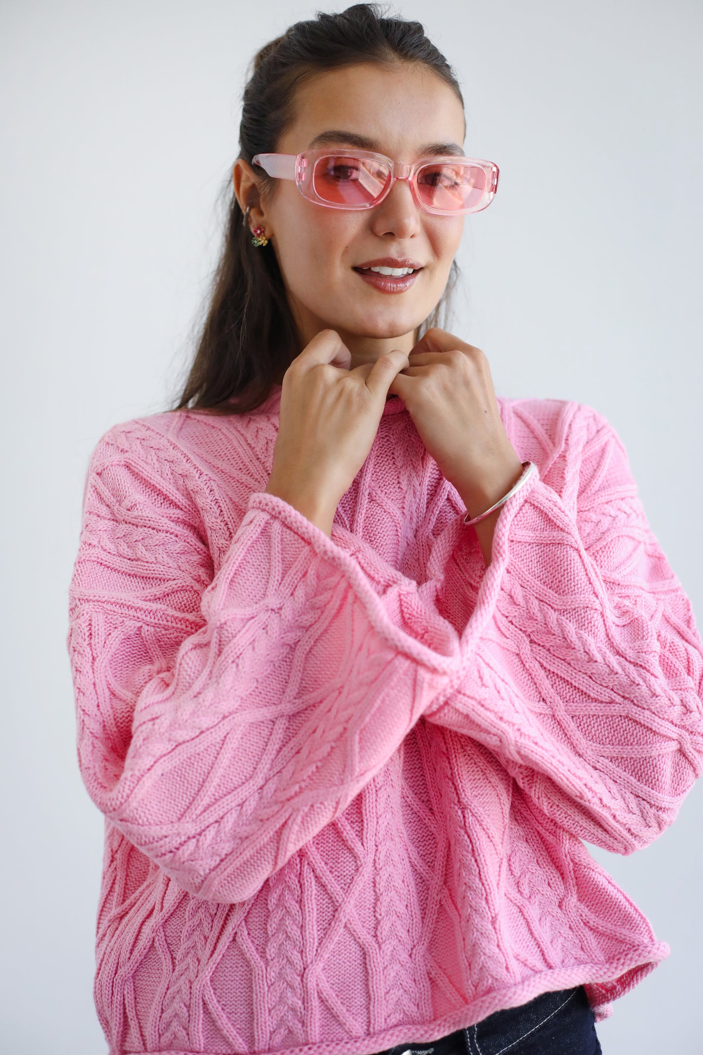 Heartwarming Cable Sweater in Pink