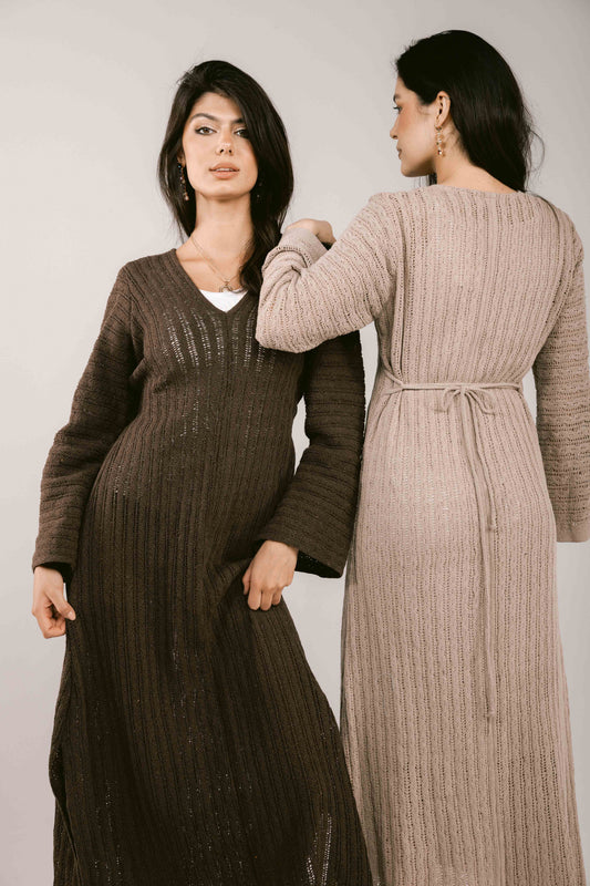 Sun Rays Crochet Dress - Taupe