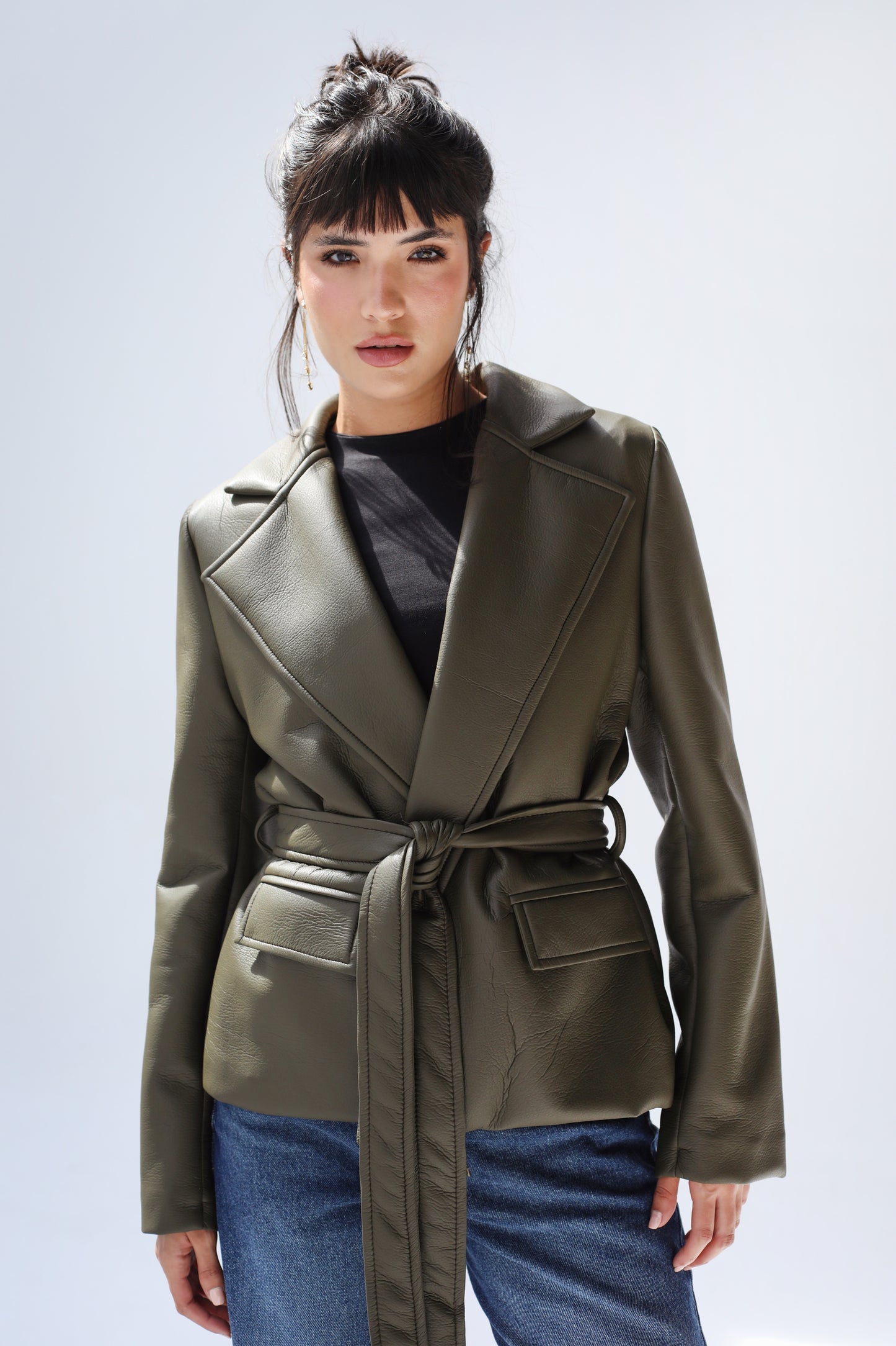 Going Places Leather Blazer - Olive