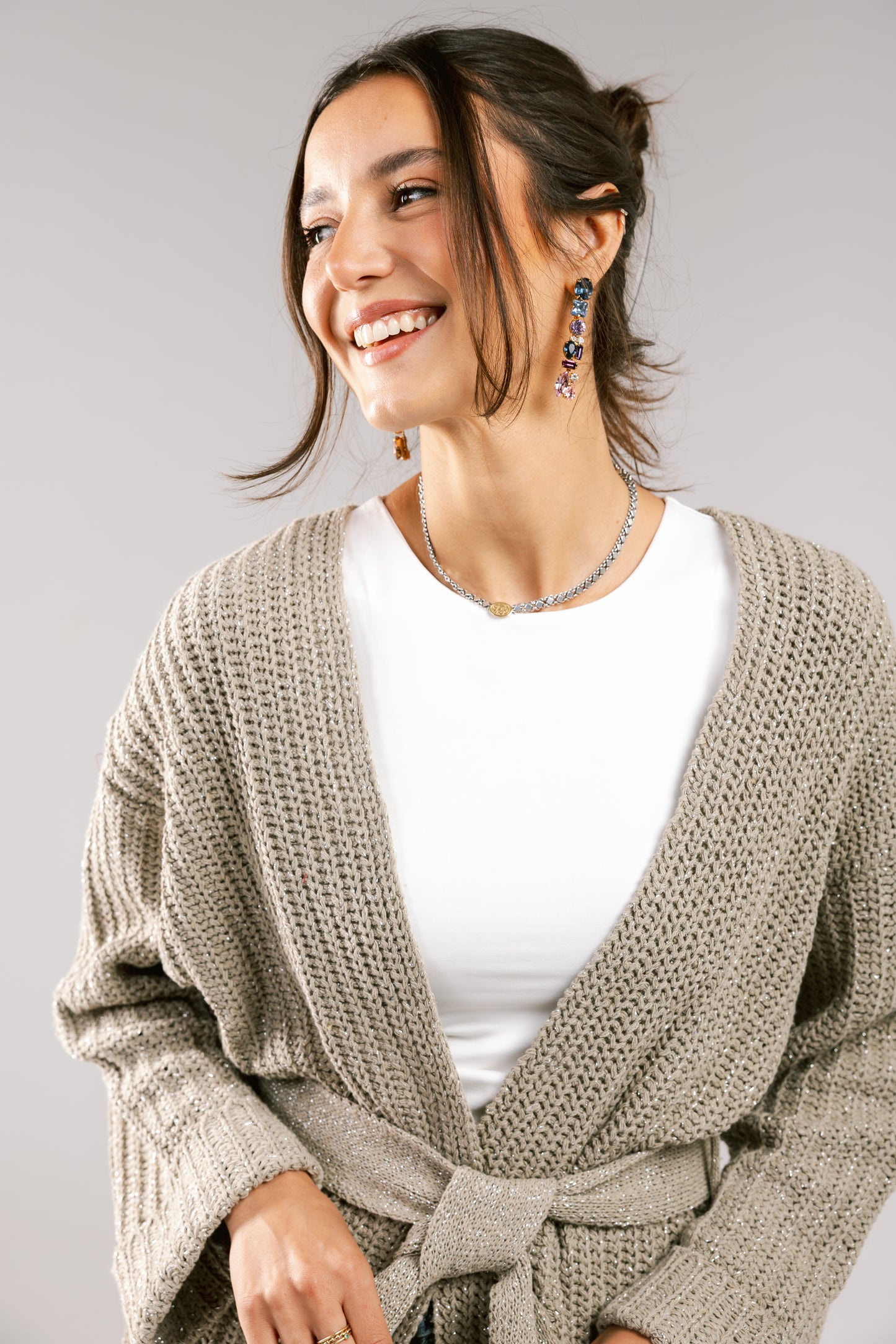Crystal Skies Crochet Cardigan - Taupe