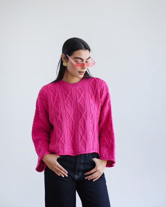 Heartwarming Cable Sweater in Fuchsia