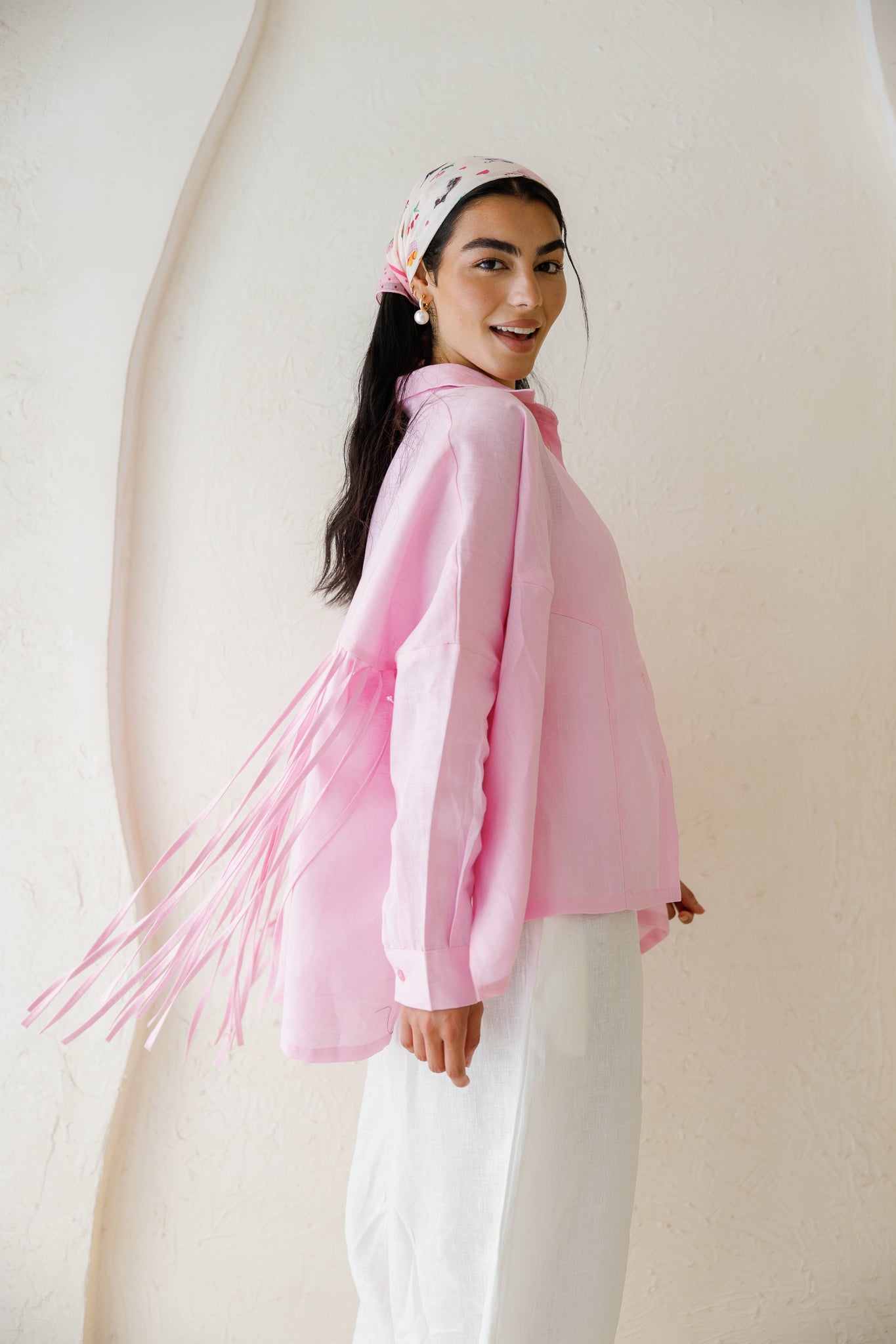 Summer Smiles Linen Top - Powder Pink