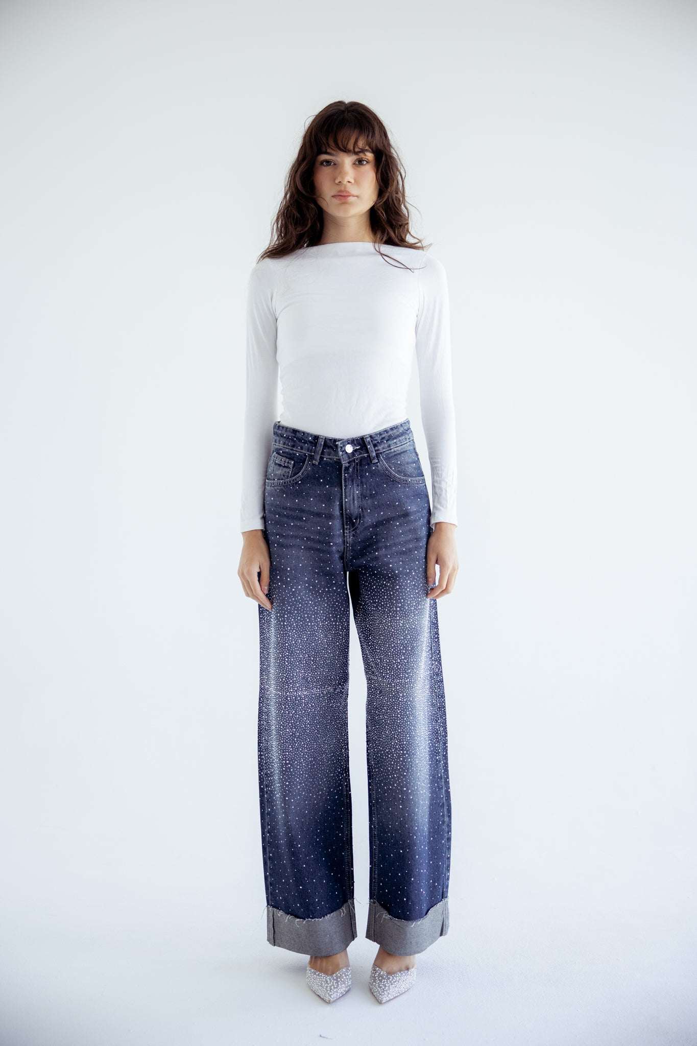 Studded Lucky in Love Denim Pants - Dark Blue