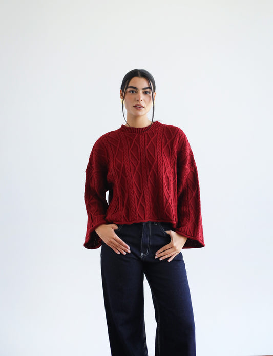 Heartwarming Cable Sweater in Red