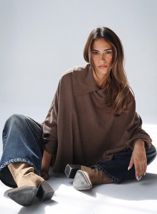Wonderlust Knit Cape - Brown
