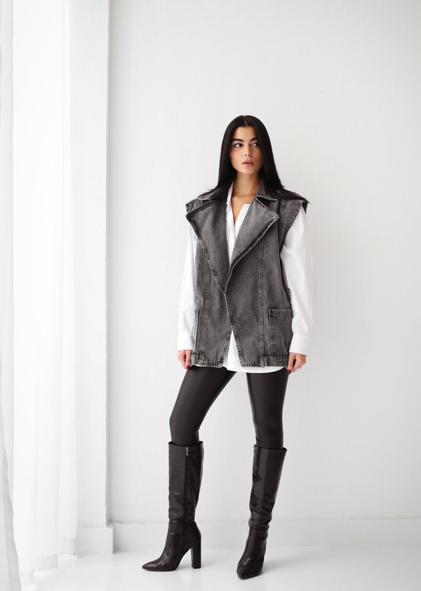 The Denim Vest Grey - Without Belt