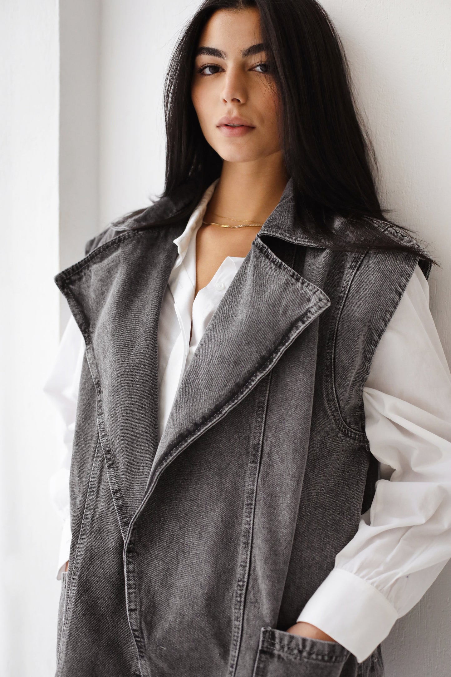 The Denim Vest Grey - Without Belt