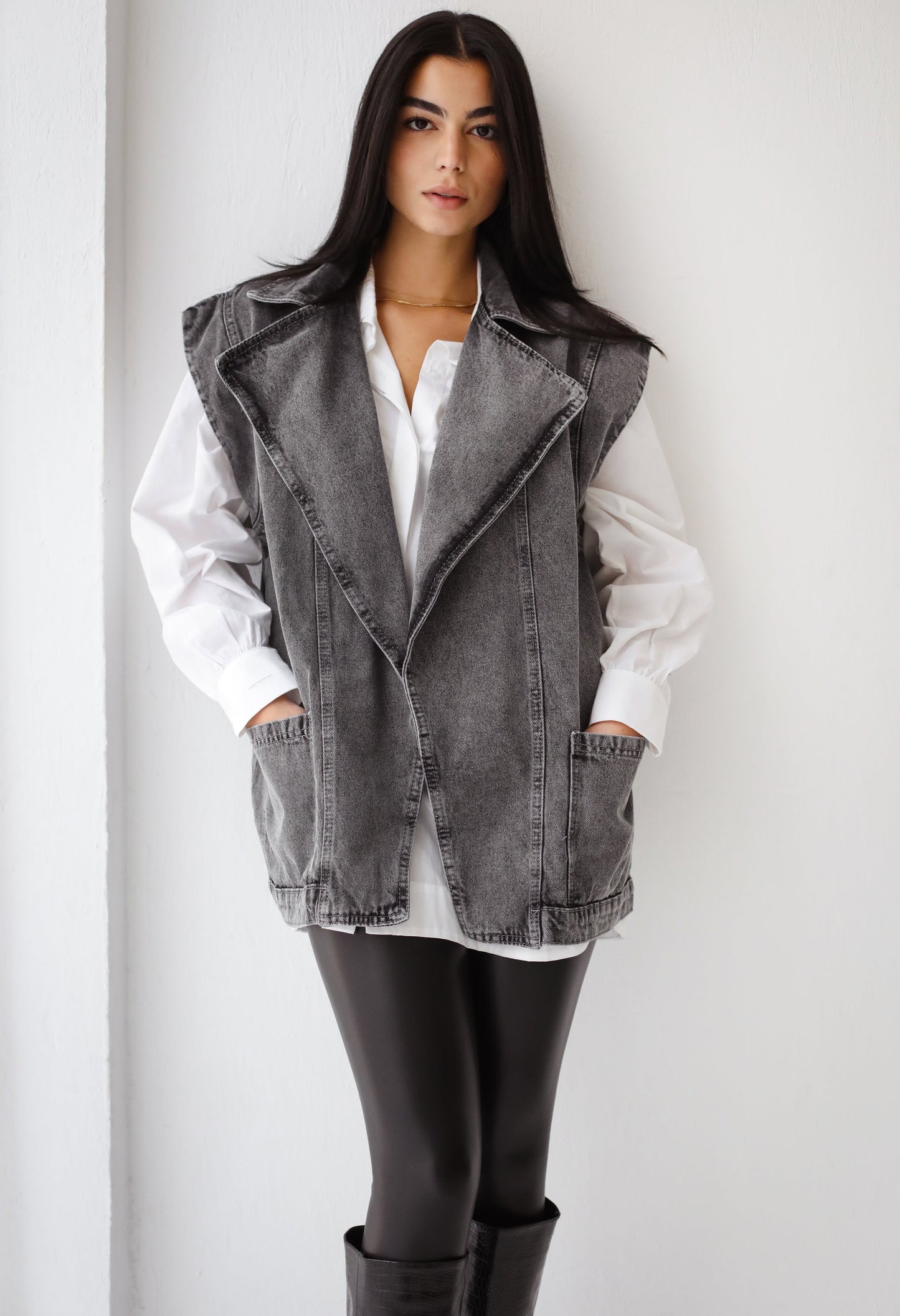 The Denim Vest Grey - Without Belt
