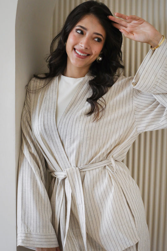 Striped Linen Set - Beige
