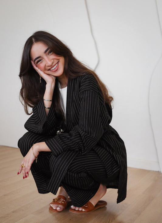 Striped Linen Set - Black