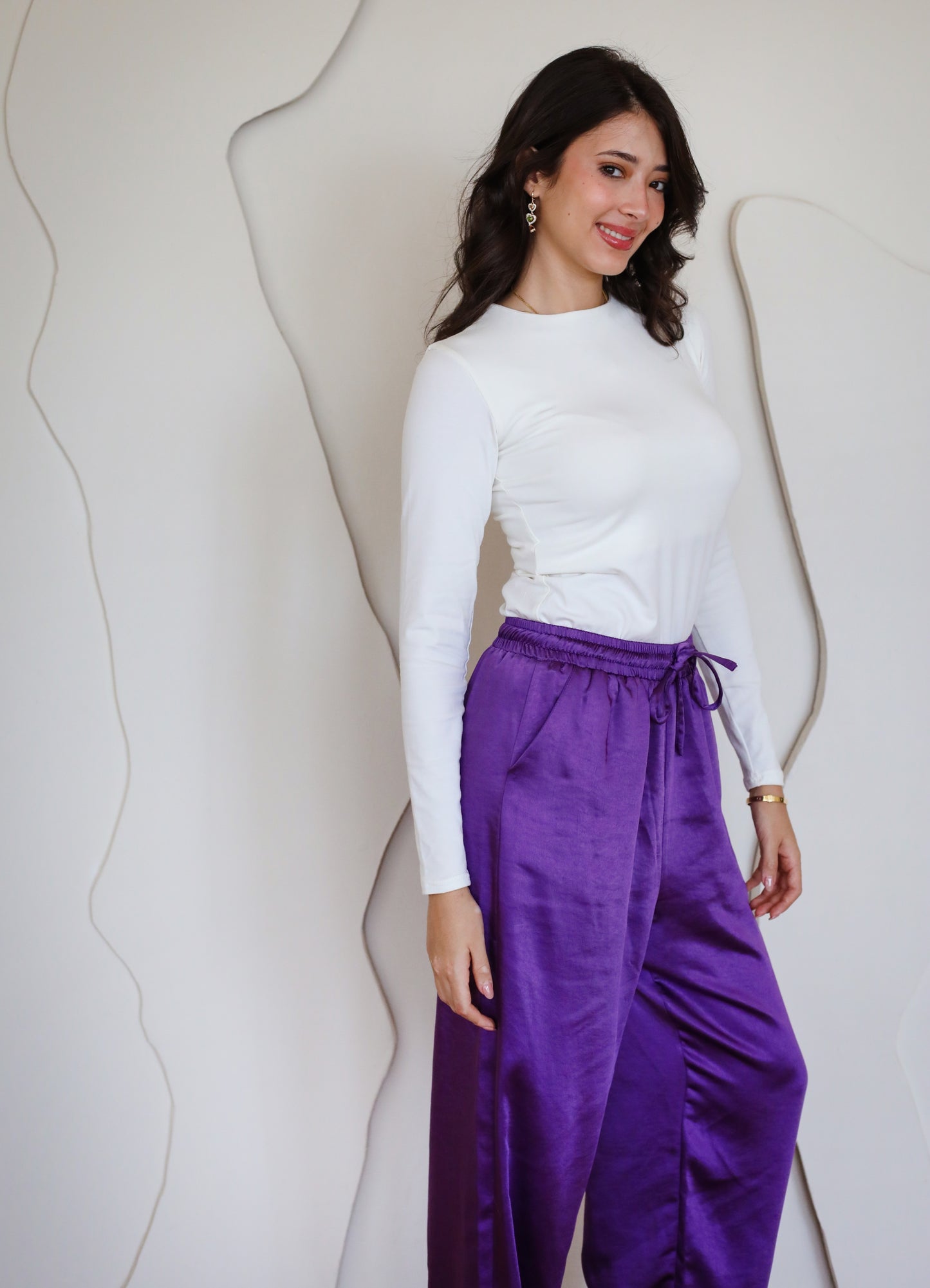 On The Move Satin Pants - Purple