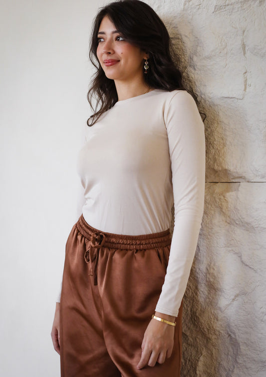 Beyond Basic Long Sleeve Top - Beige