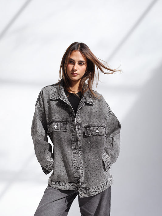 You’re A Gem Denim Jacket in Grey