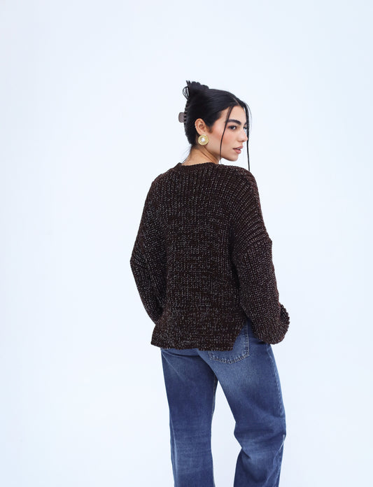 Above The Clouds Knit Sweater - Shimmer Brown