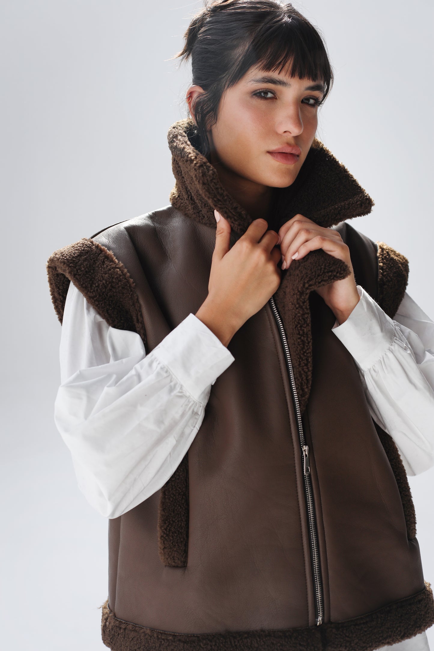 Snowflakes Leather Vest - Dark Brown