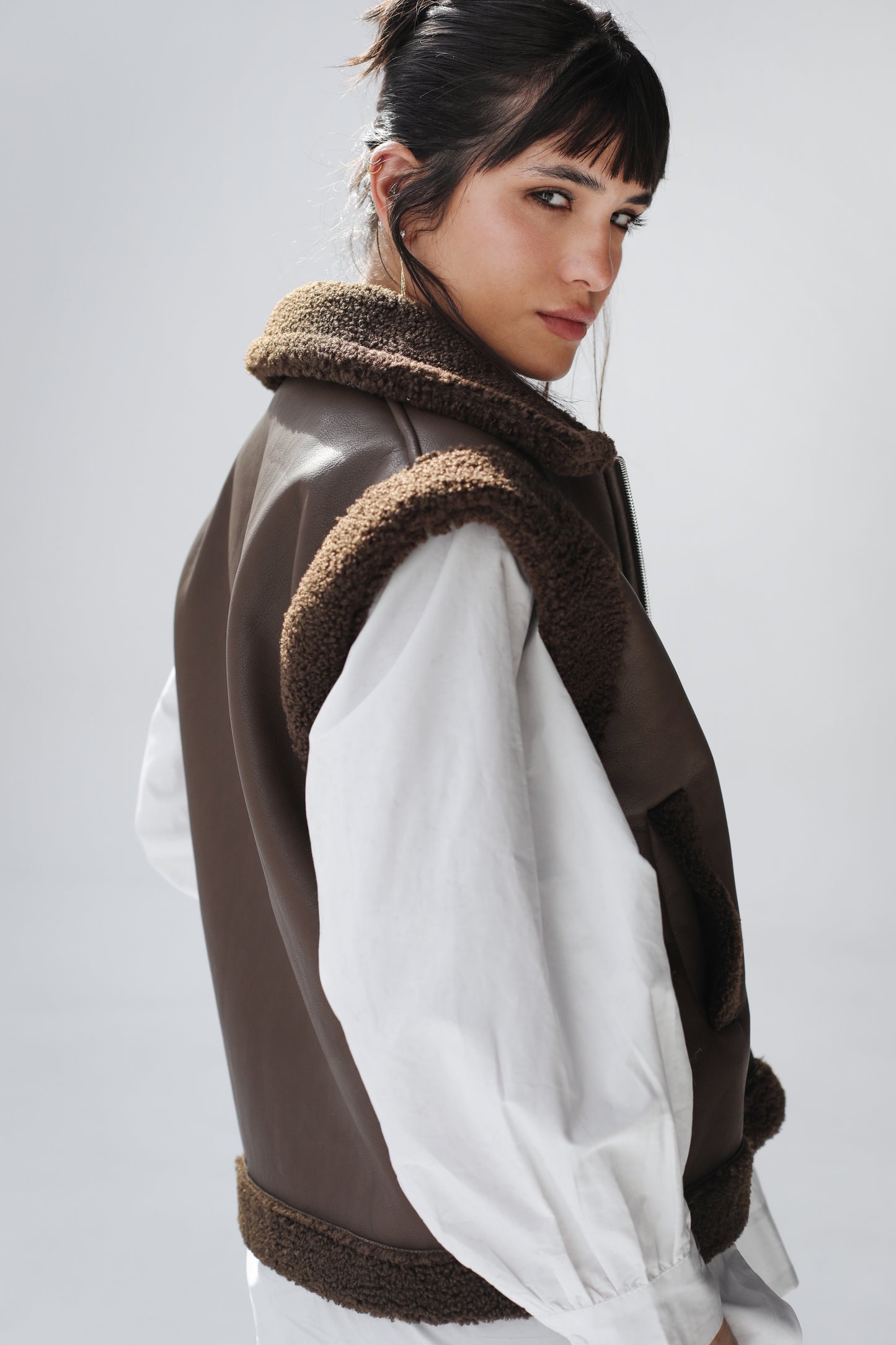 Snowflakes Leather Vest - Dark Brown